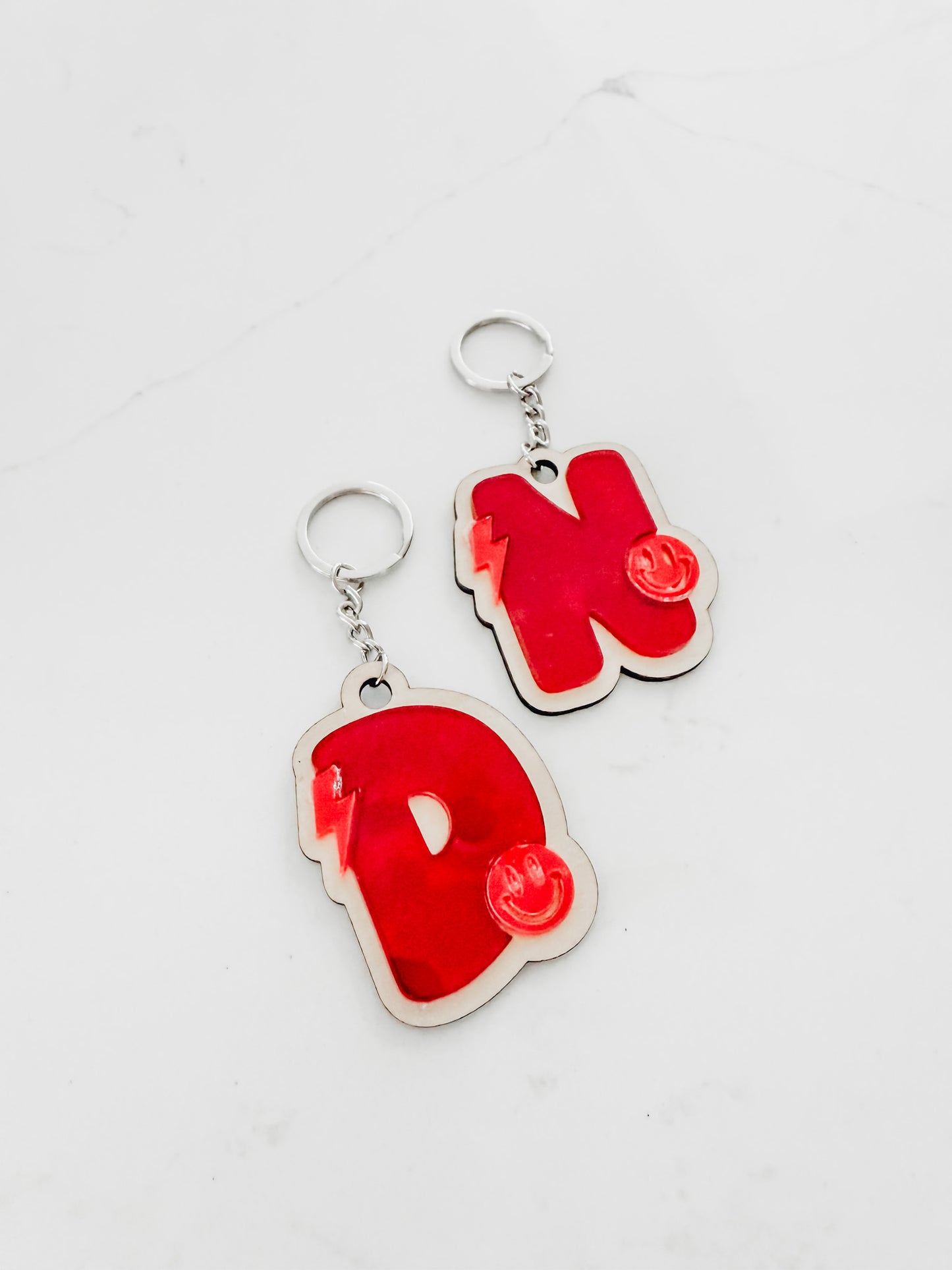 Funky Retro Initial Wood & Acrylic - Keychains