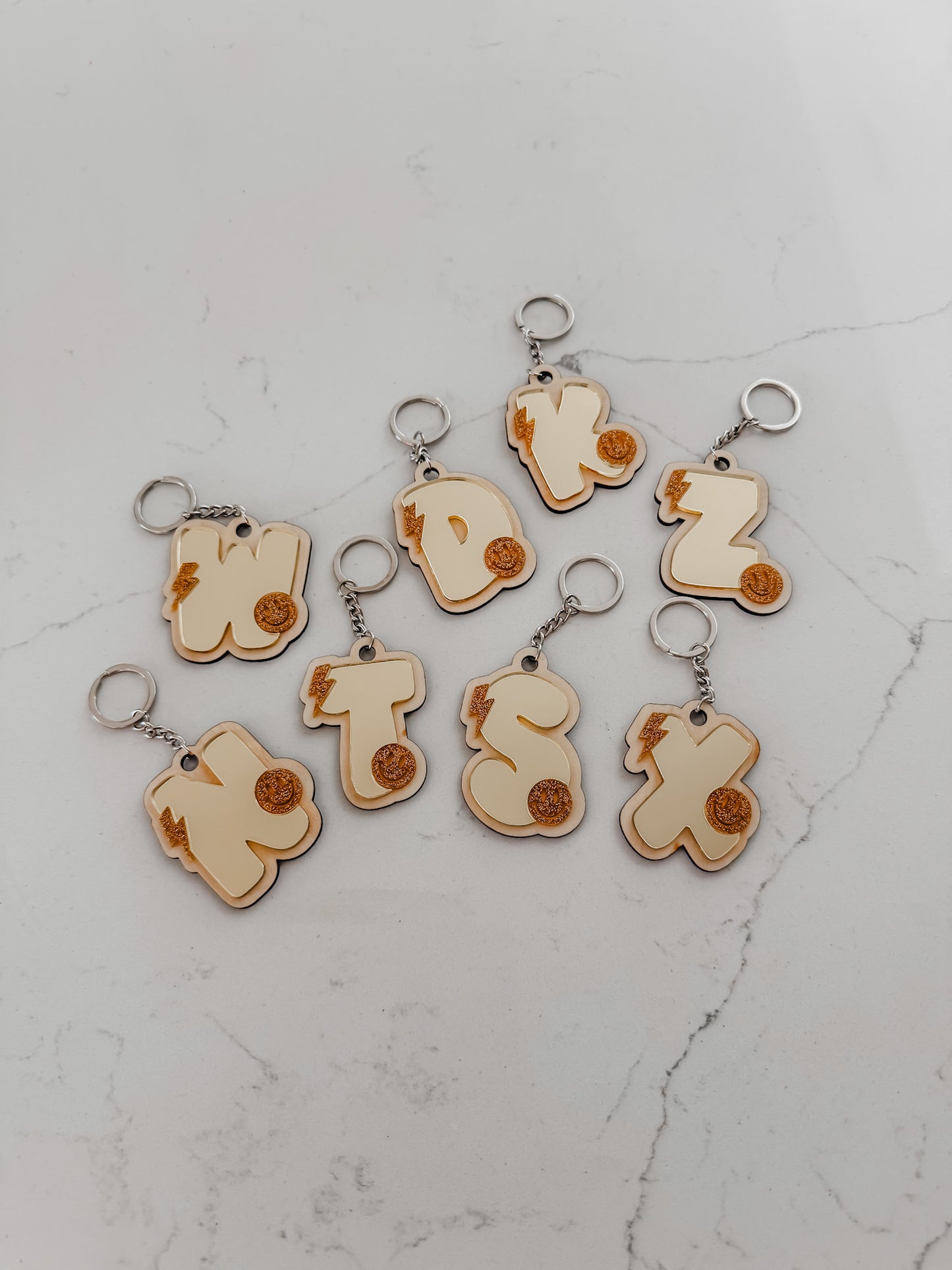 Funky Retro Initial Wood & Acrylic - Keychains