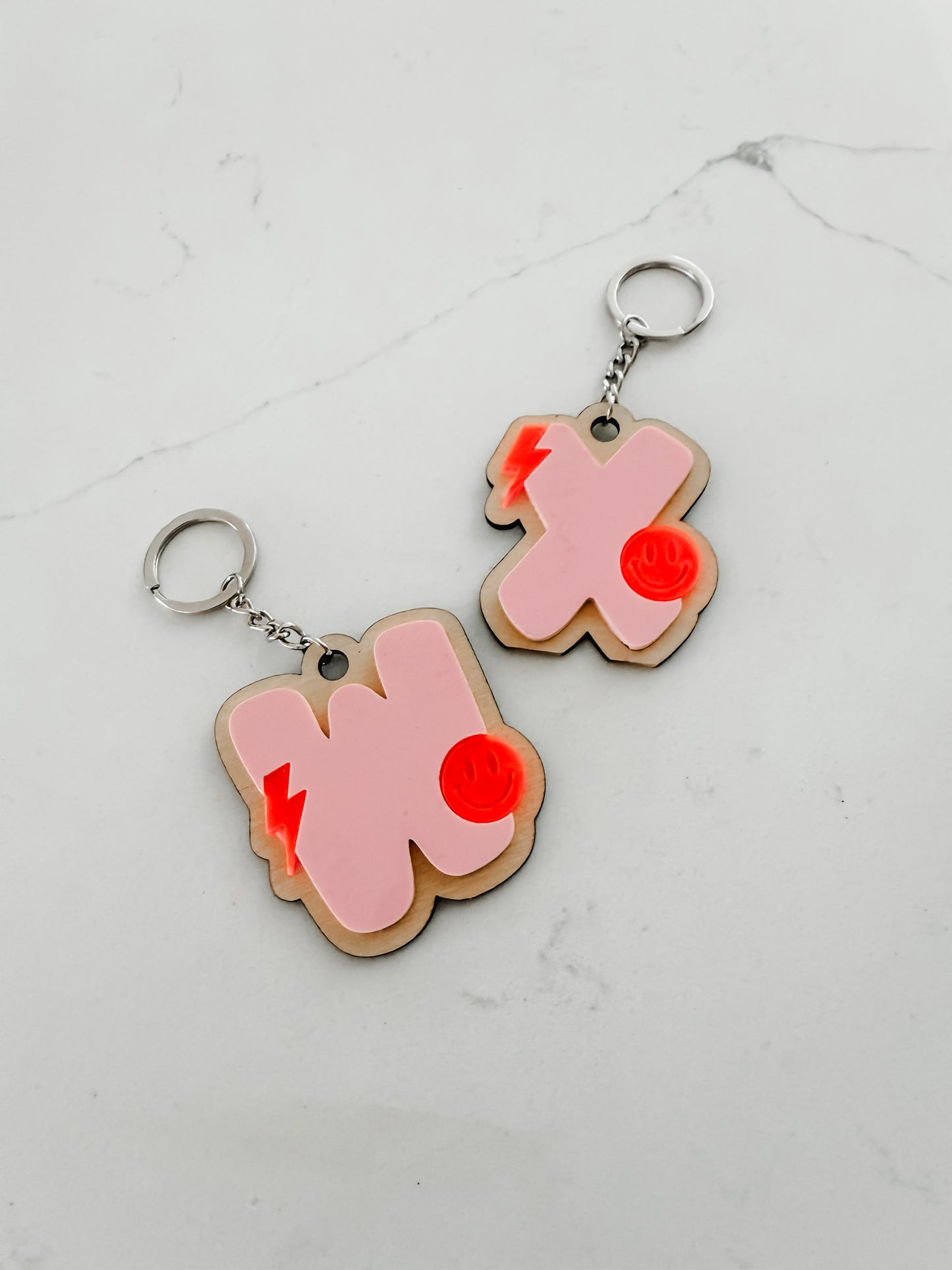 Funky Retro Initial Wood & Acrylic - Keychains