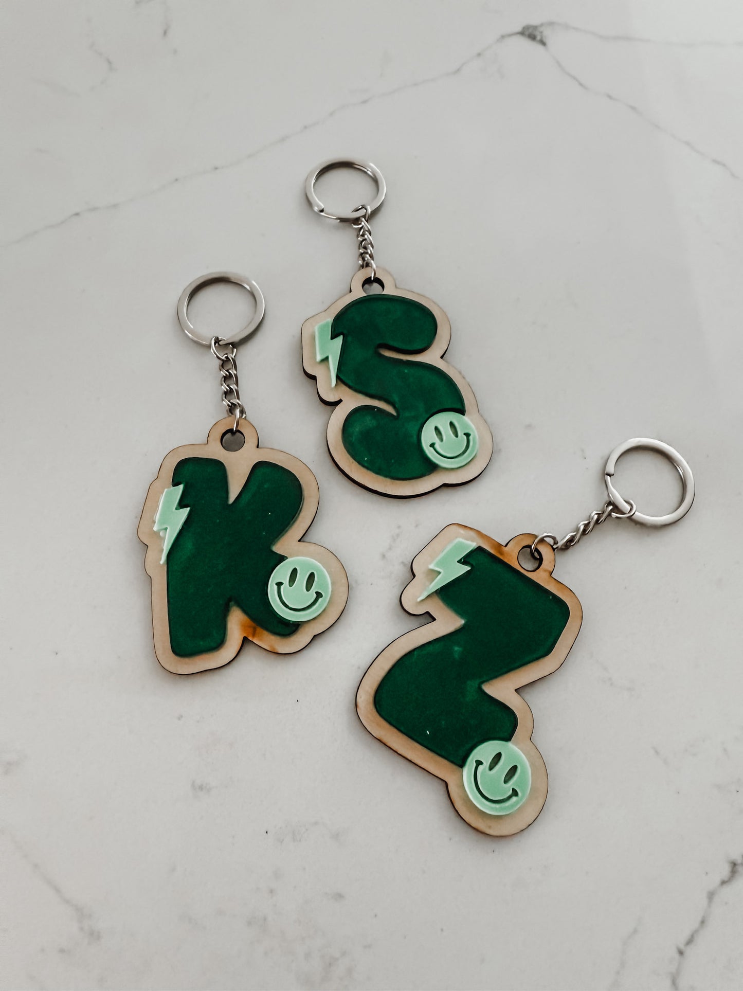 Funky Retro Initial Wood & Acrylic - Keychains