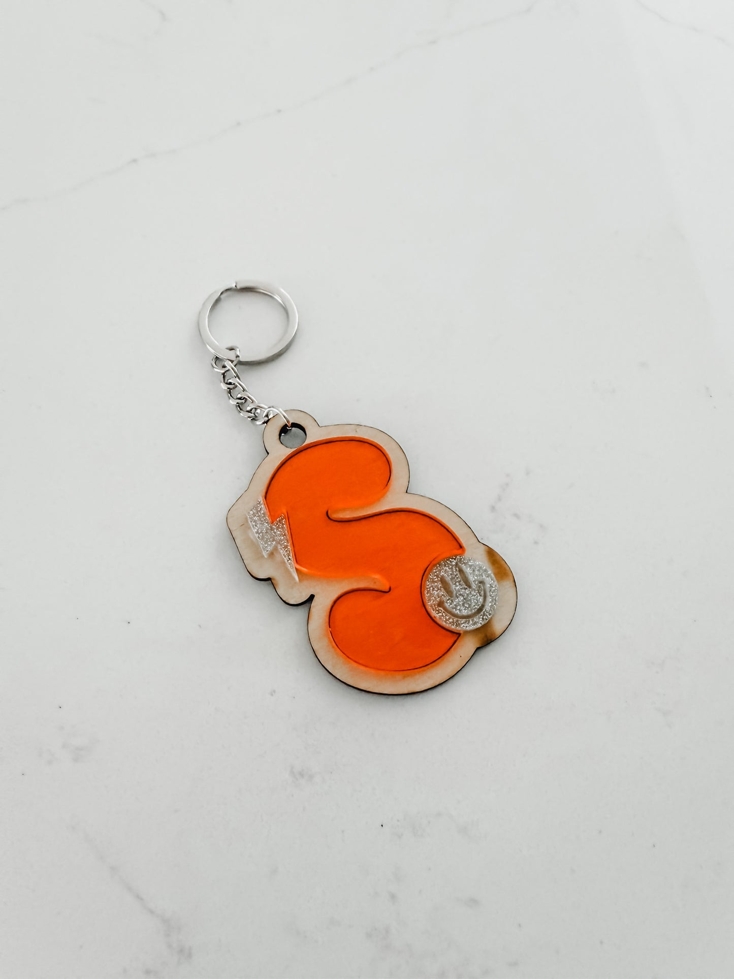 Funky Retro Initial Wood & Acrylic - Keychains