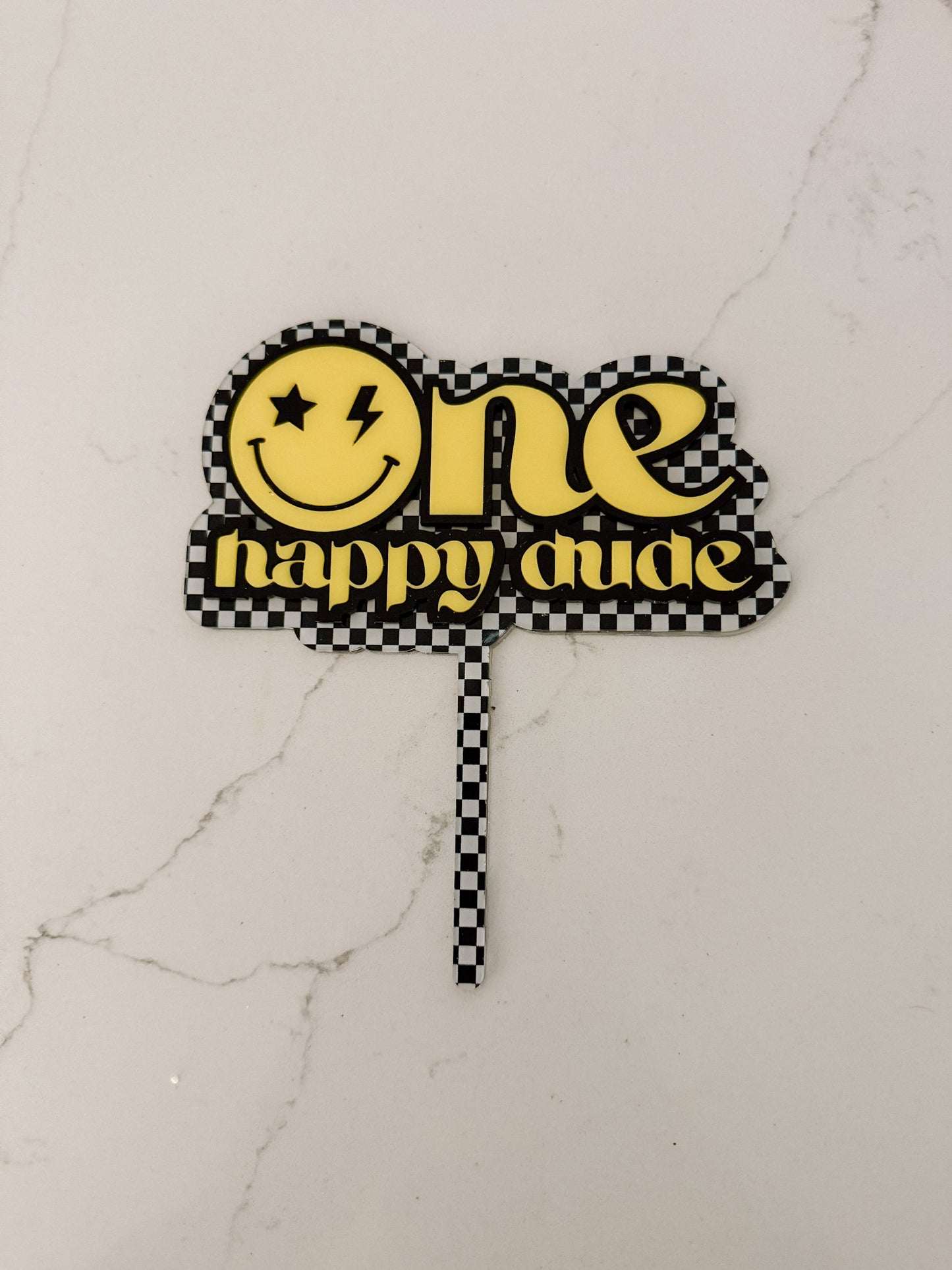 One happy dude - Yellow & Checkered - Cake Topper