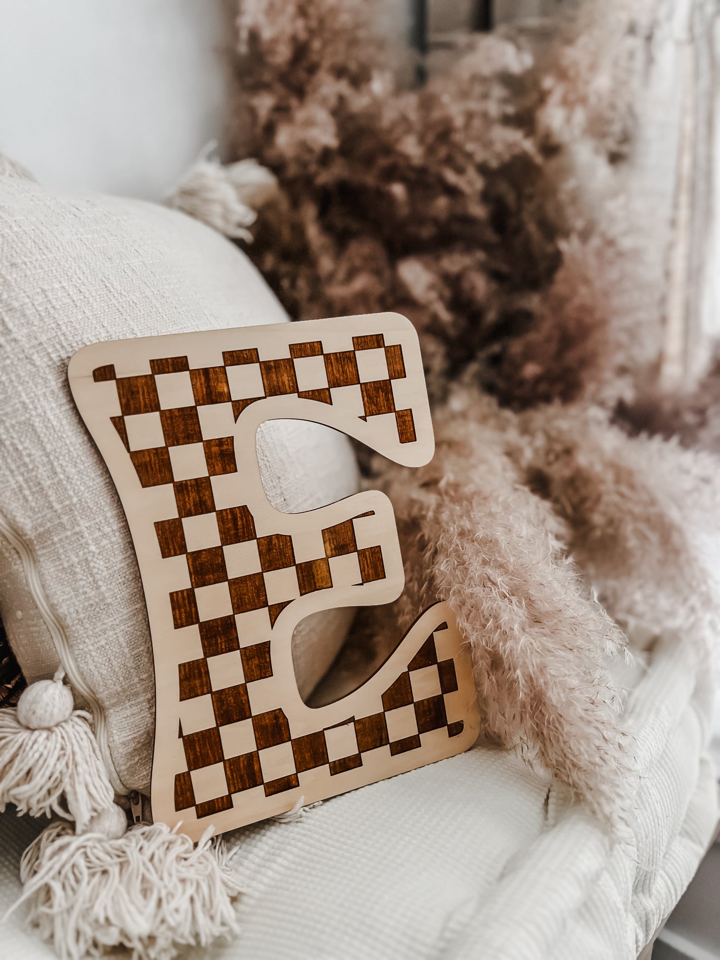 Wooden Checkerboard Letter - Sign