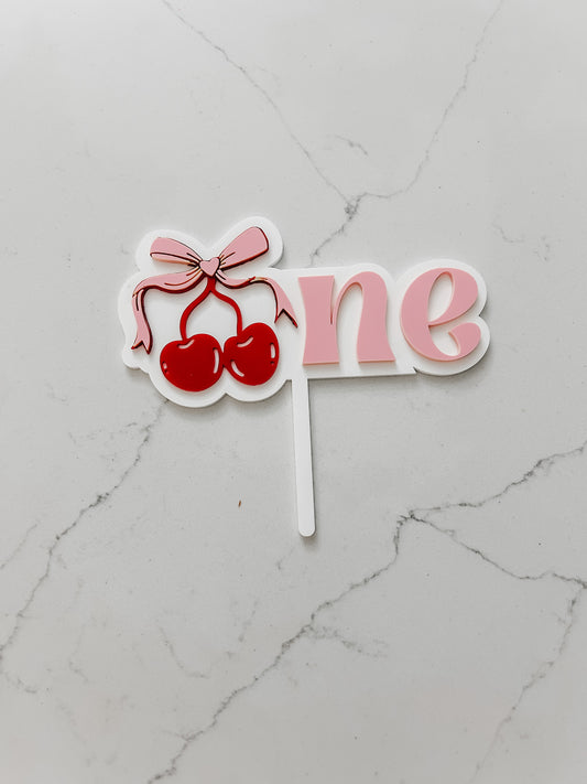 Bow Cherry - One - Cake Topper